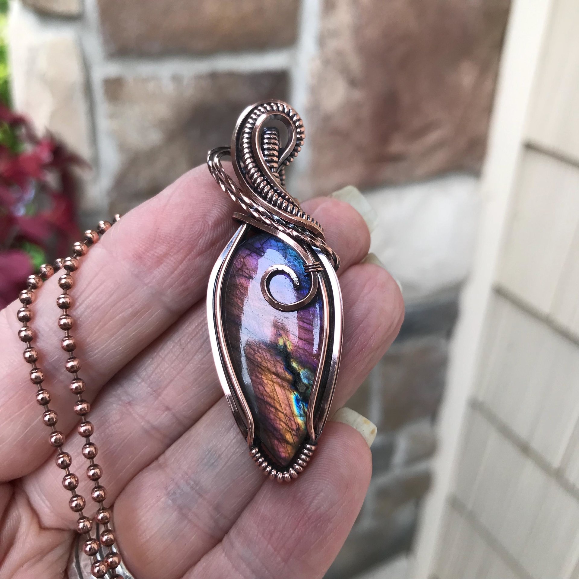 SOLD - Rainbow Labradorite Copper Pendant