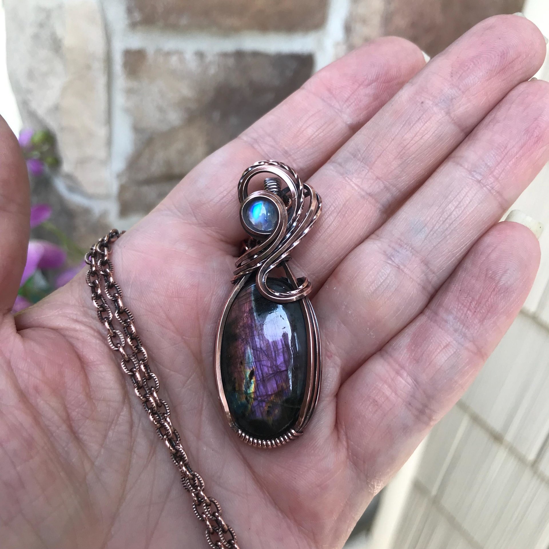 Purple Labradorite & Moonstone Copper Necklace