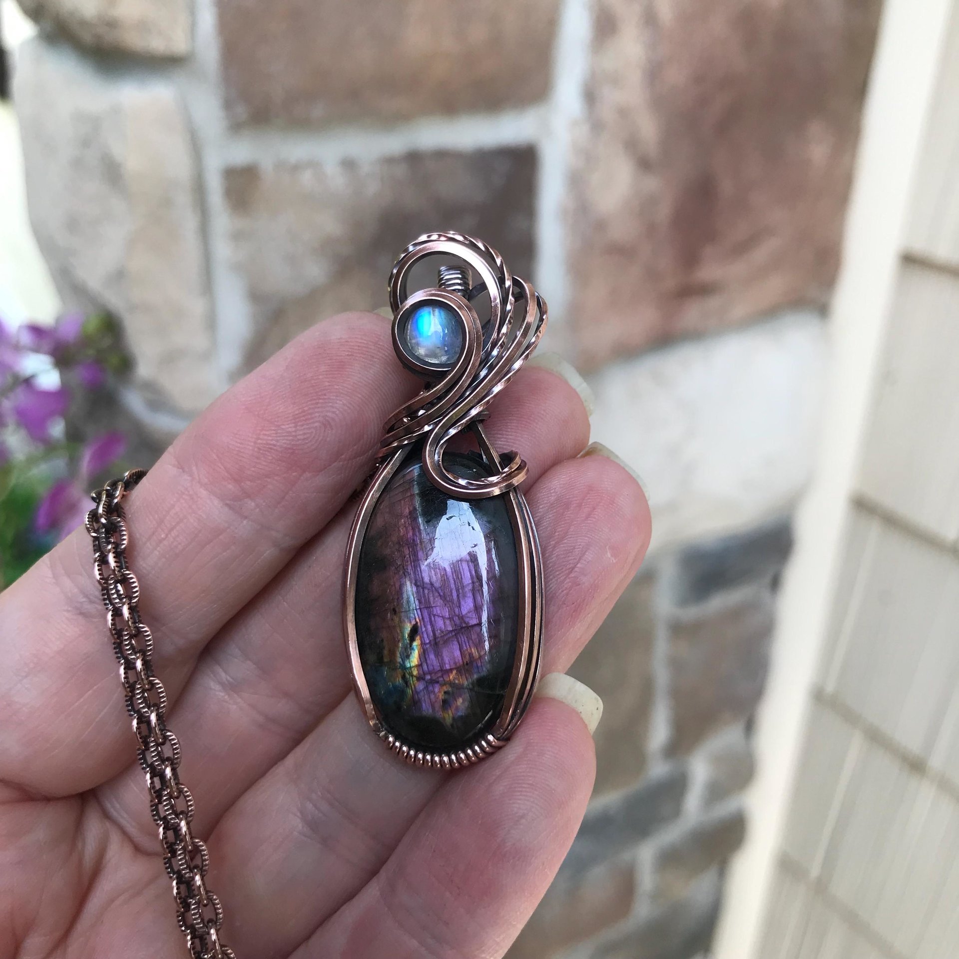 Purple Labradorite & Moonstone Copper Necklace
