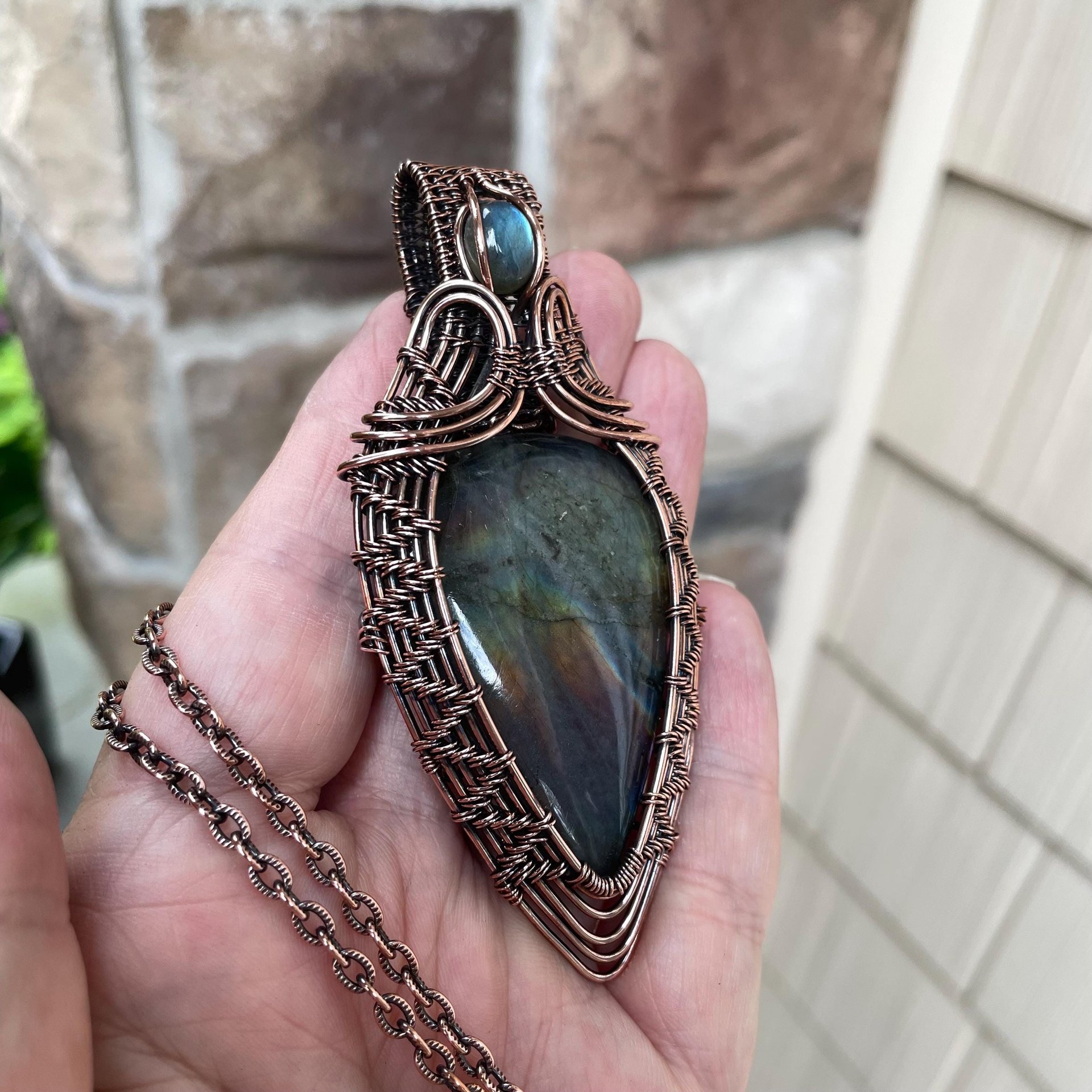 Rainbow Labradorite & Moonstone Woven Pendant
