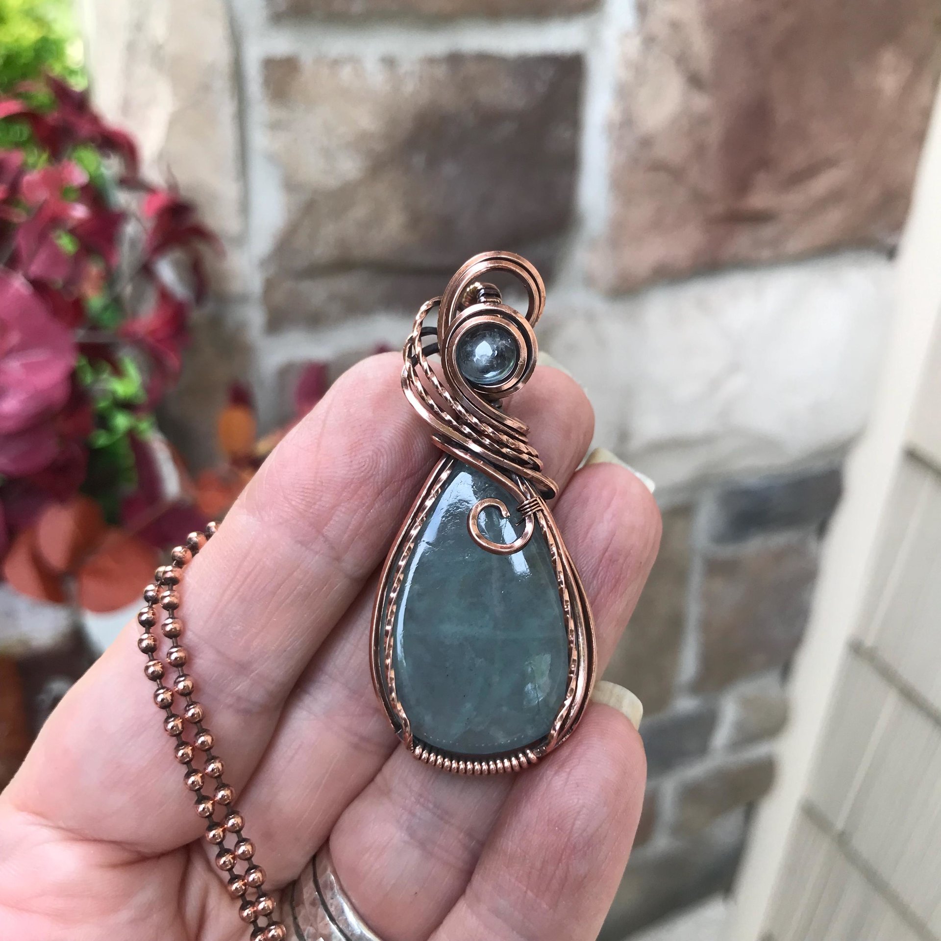 Aquamarine Swirly Copper Pendant