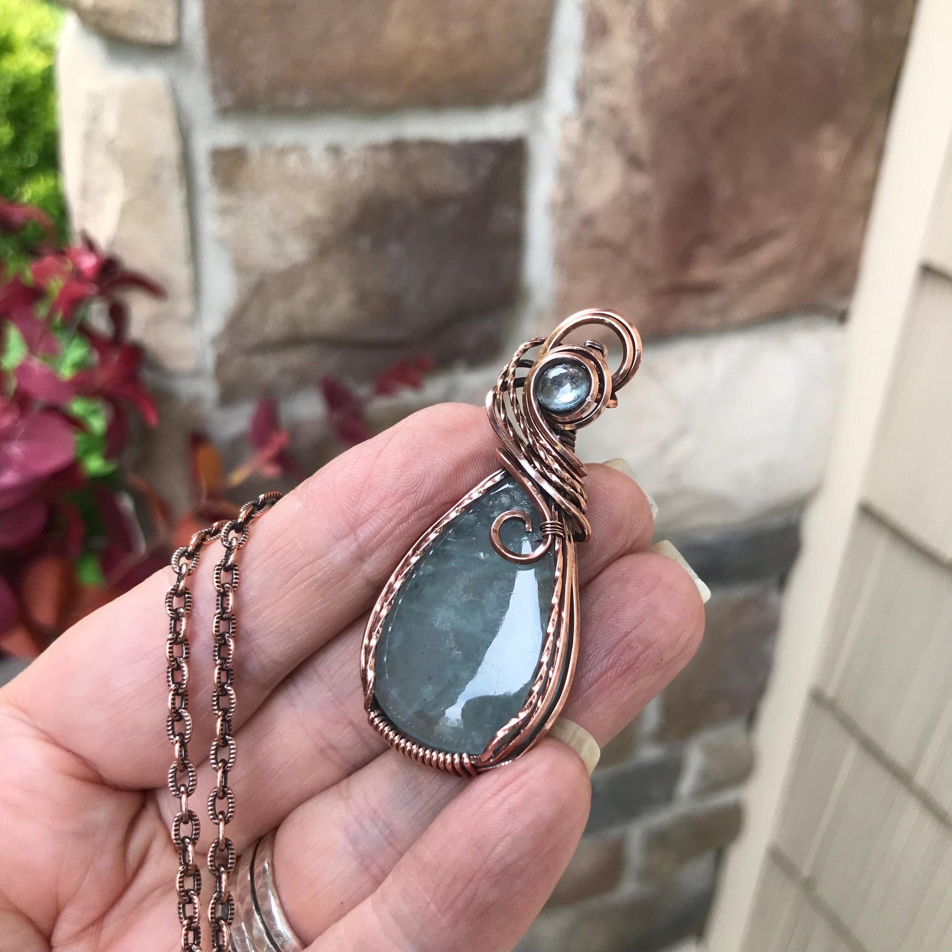 Aquamarine Swirly Copper Pendant