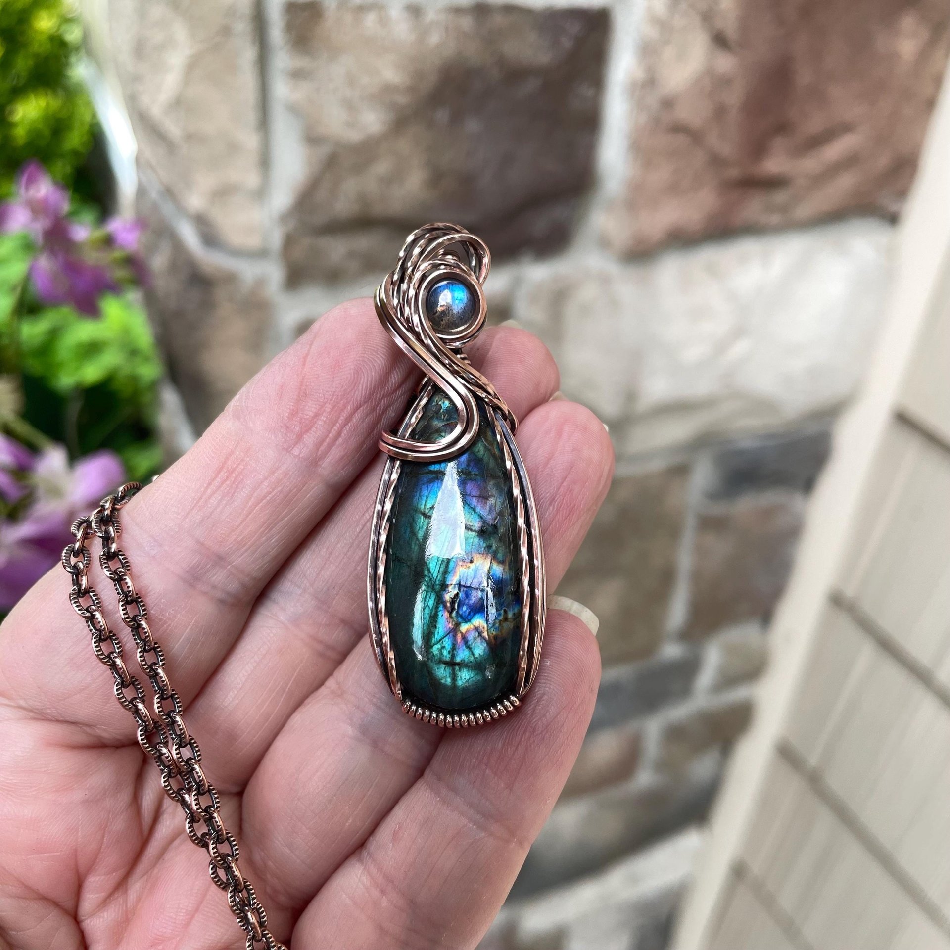 Teal Blue Labradorite Copper Necklace