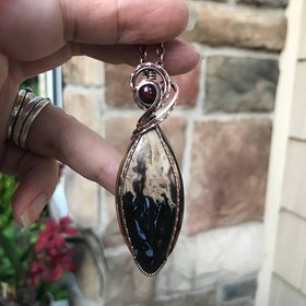 Petrified Palm Root & Garnet Copper Pendant