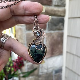 Kambaba Jasper & Prasiolite Copper Heart Pendant