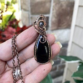 Black Onyx w/Black Rutile Accent Copper Necklace