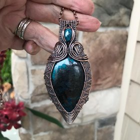 Shattuckite Tenorite & Apatite Woven Copper Necklace