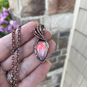 Aurora Opal Rainbow Copper Pendant