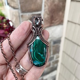Malachite Chrysocolla & Prasiolite Copper Pendant with Weaving