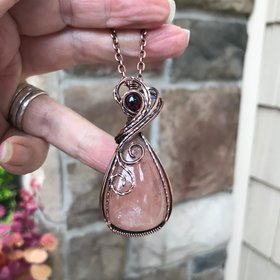 Morganite & Garnet Swirly Copper Necklace