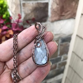 Gray Faceted Moonstone Copper Pendant
