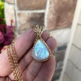 Rainbow Moonstone Brass Pendant