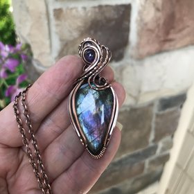 Blue Purple Labradorite & Amethyst Copper Pendant