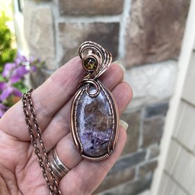 Charoite & Citrine Oval Copper Pendant