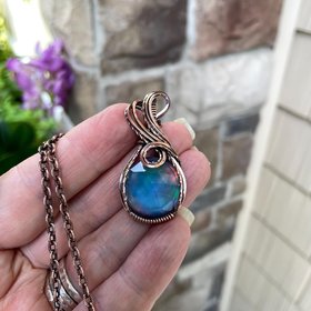Aurora Opal Blue Green Copper Pendant